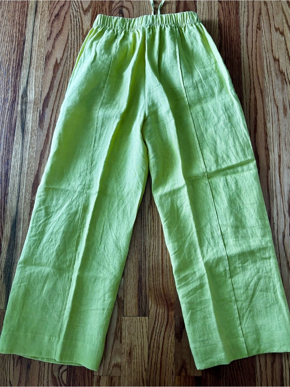 Zara Chartreuse Lightweight Linen Elastic Waist Casual Kids Pants - Picture 7 of 7